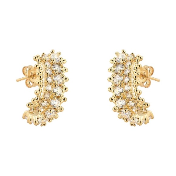 Studded Half Hoop Earrings - Picture 3 of 3